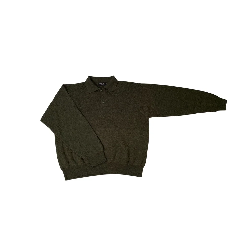 Roeville Mens XXL Olive Green Long Sleeve Polo Sweater Made in Italy‎ Knit Top